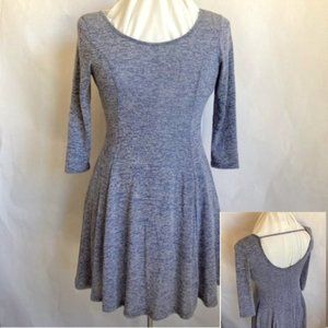 NWT Aiden Y Soft Stretch Knit Fit & Flare Blue White Mini Dress M Low Scoop Back